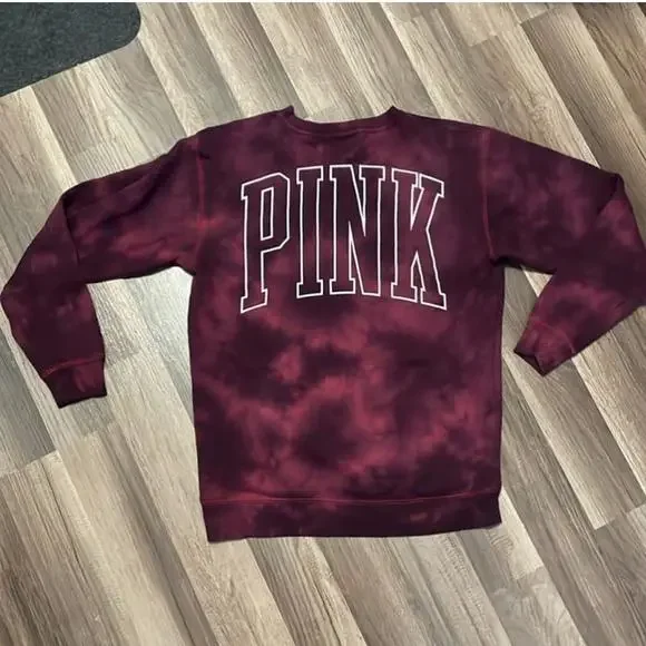 Women's Victoria's Secret PINK XS Maroon Tie Dye Sweatshirt - Picture 6 of 8